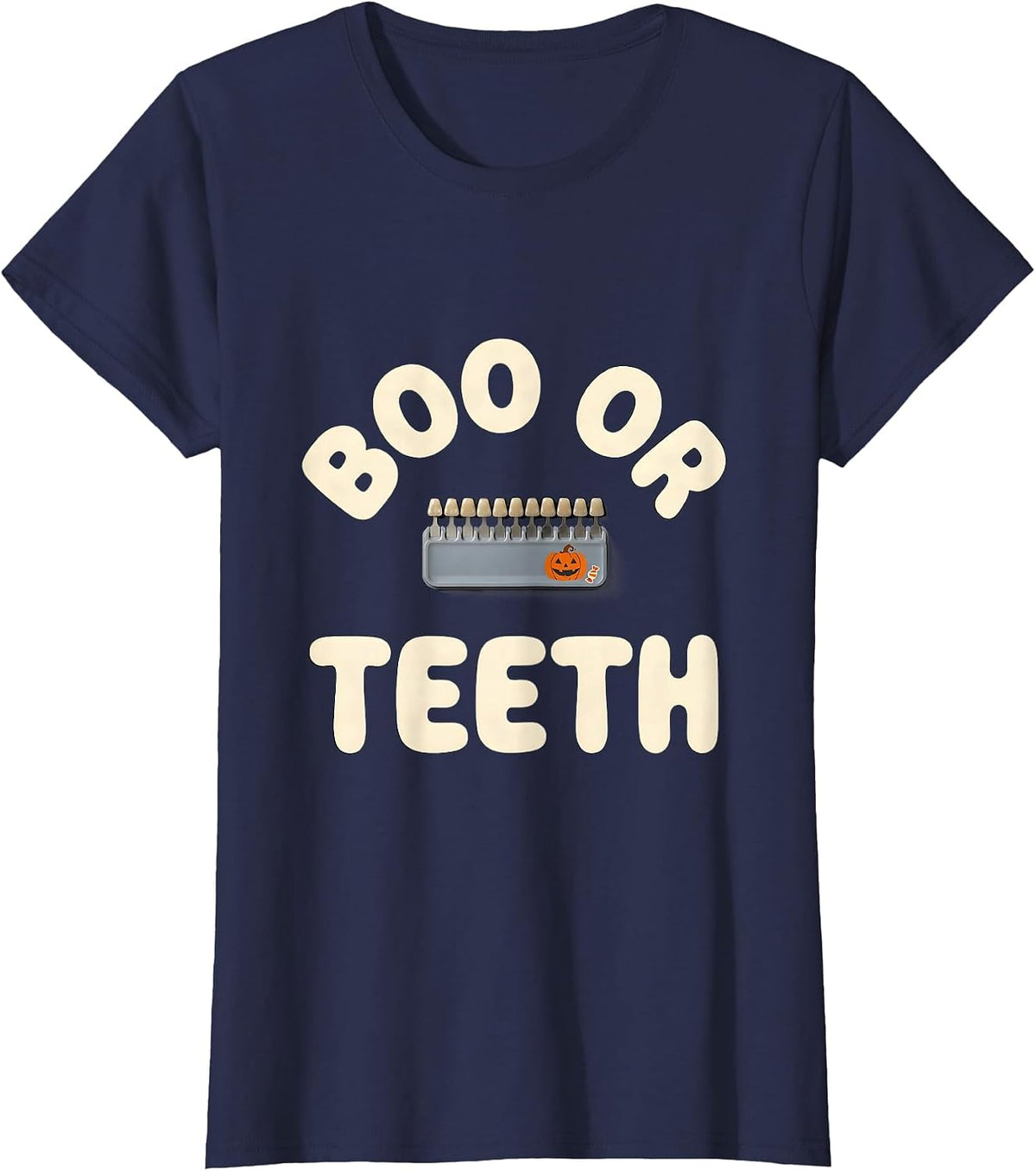 Women's Boo Or Teeth Funny Dental Hygienist Halloween Work T-Shirt - Navy Blue