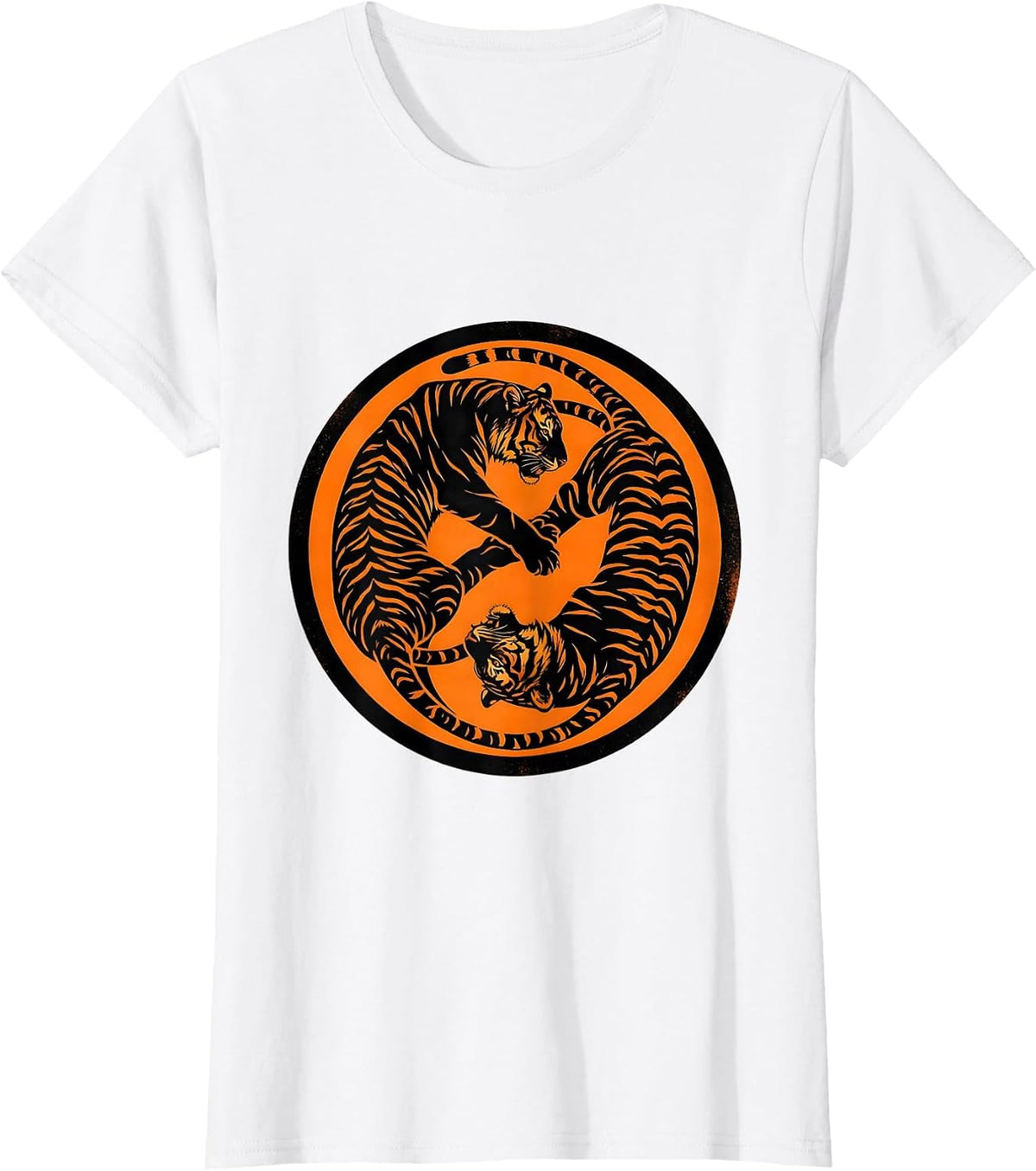 Twin Tigers Yin Yang Balance Graphic Design T-Shirt - White