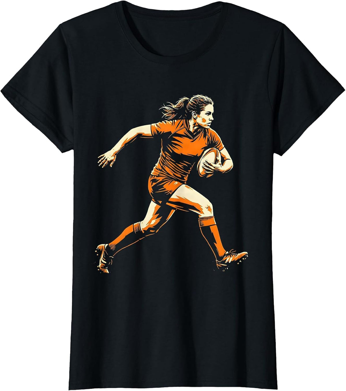 Woman Rugby Player Sprinting With Ball Graphic T-Shirt - Black