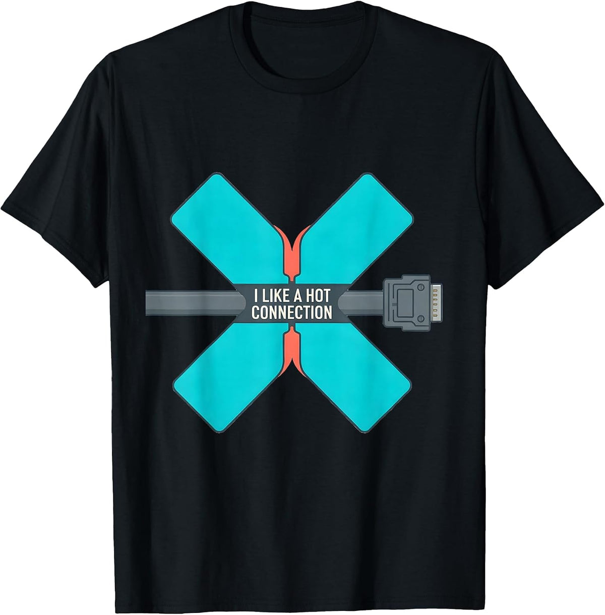 Men's I Like A Hot Connection Funny Electrician Trade Skeleton T-Shirt - Black