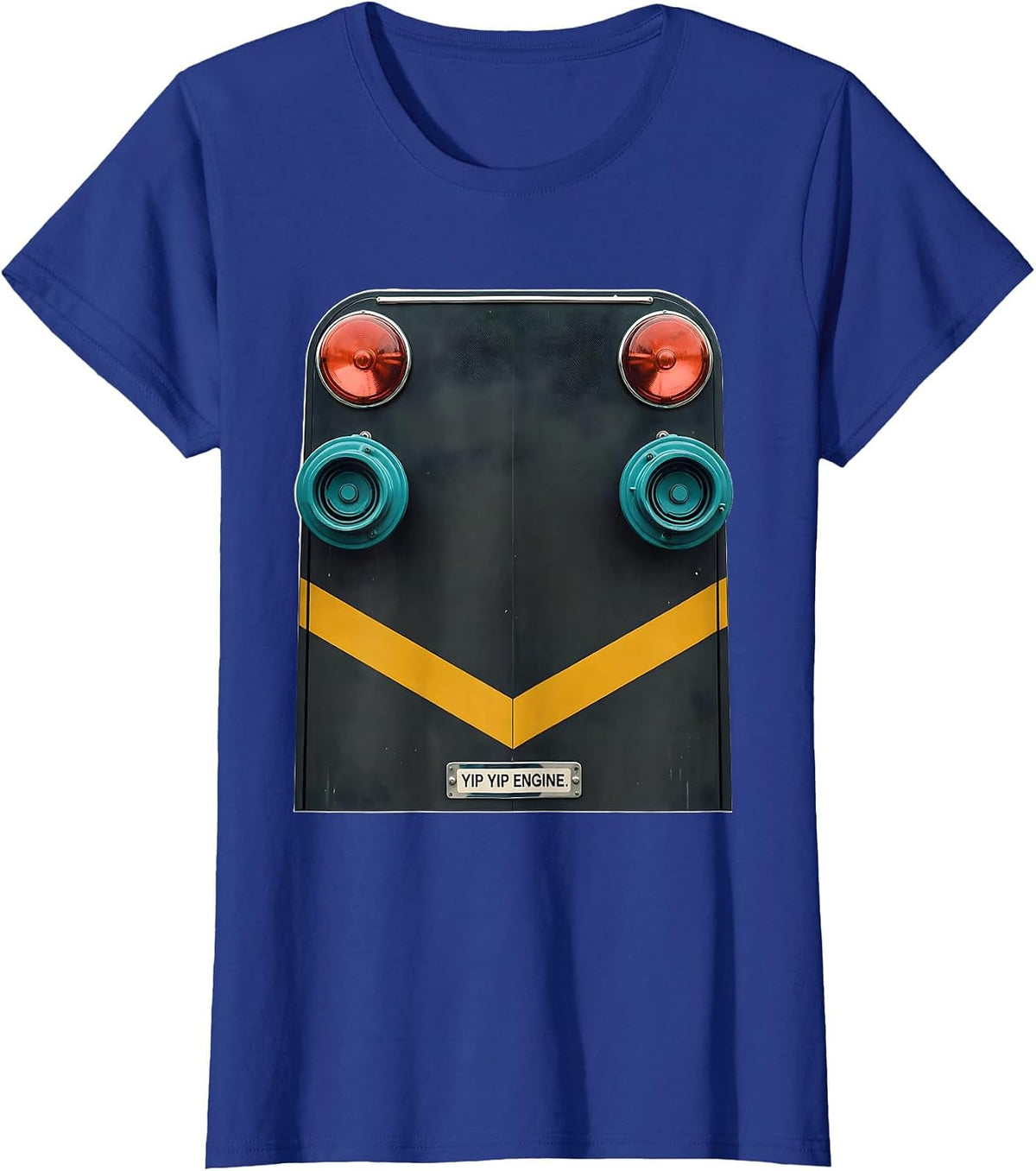 Women's Yip Yip Engine Midcentury Modern Firefighter Humor Tribute T-Shirt - Royal Blue