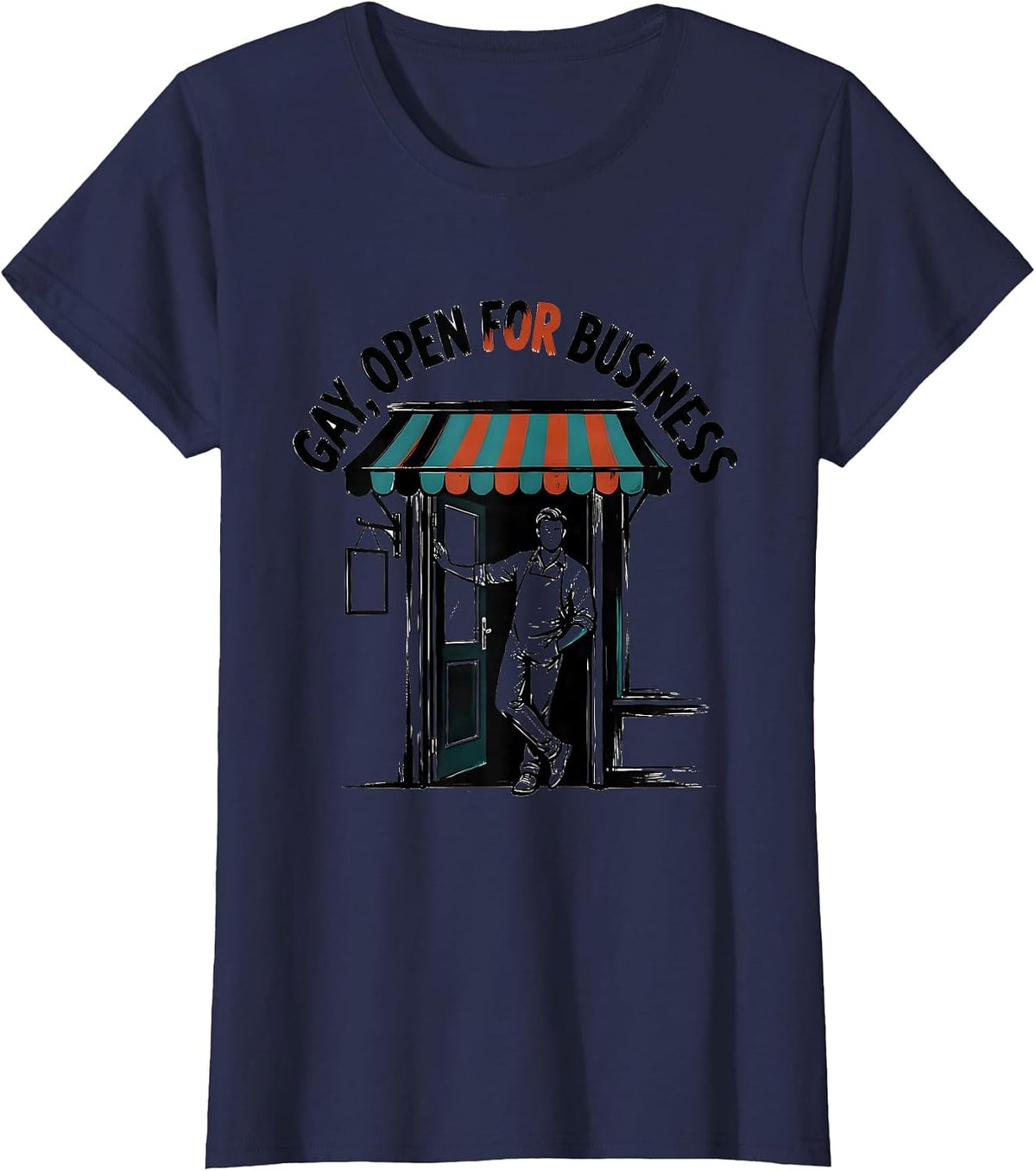 Women's Gay Open For Business Funny LGBTQ Pride Identity Humor T-Shirt - Navy Blue