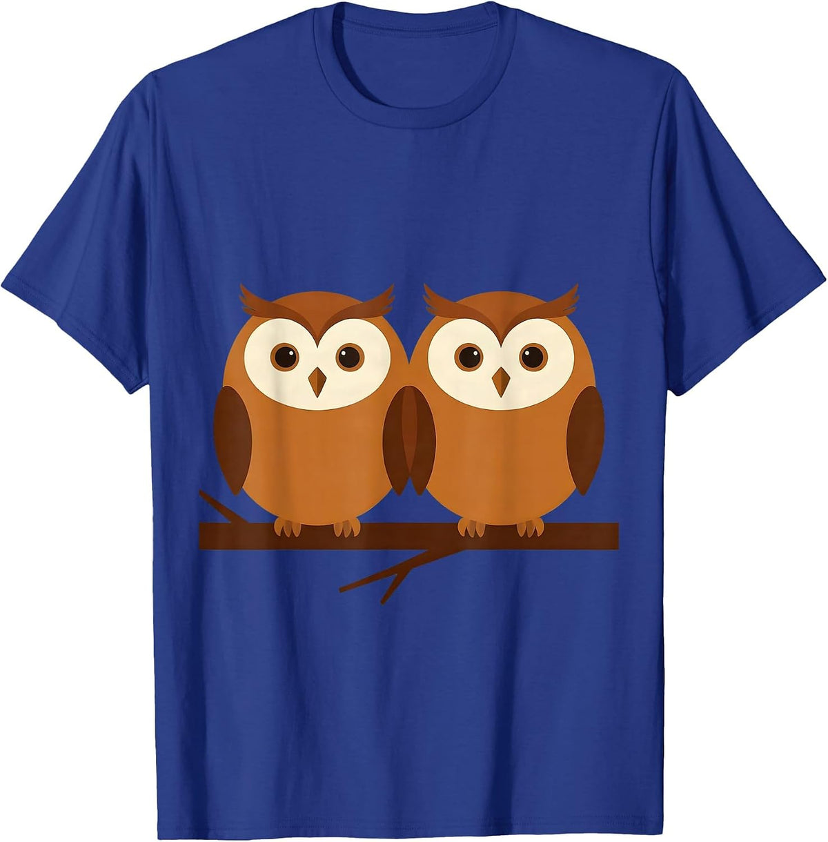 Men's Pair of Owls Perched on Branch Illustration T-Shirt - Royal Blue