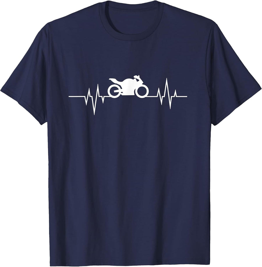 Motorcycle Heartbeat for Motorcyclist and Biker T-Shirt - Navy Blue