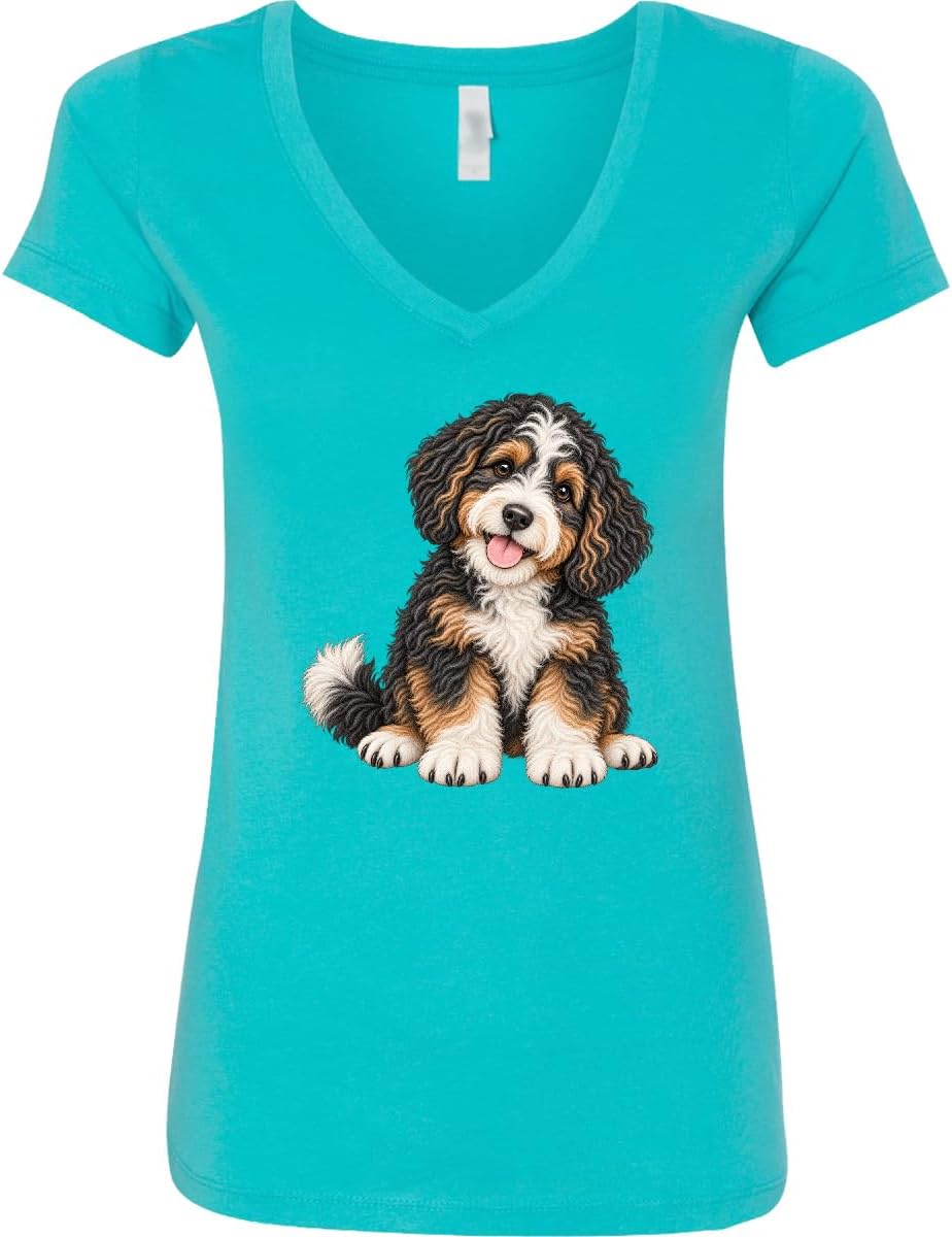 inktastic Bernedoodle Puppy Women's V-Neck T-Shirt - Aqua