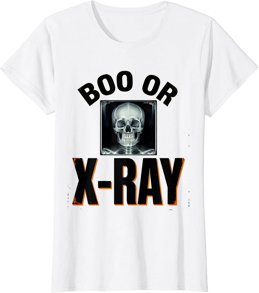 Women's Boo Or X-Ray Funny Radiology Tech Halloween Workplace Humor T-Shirt - White