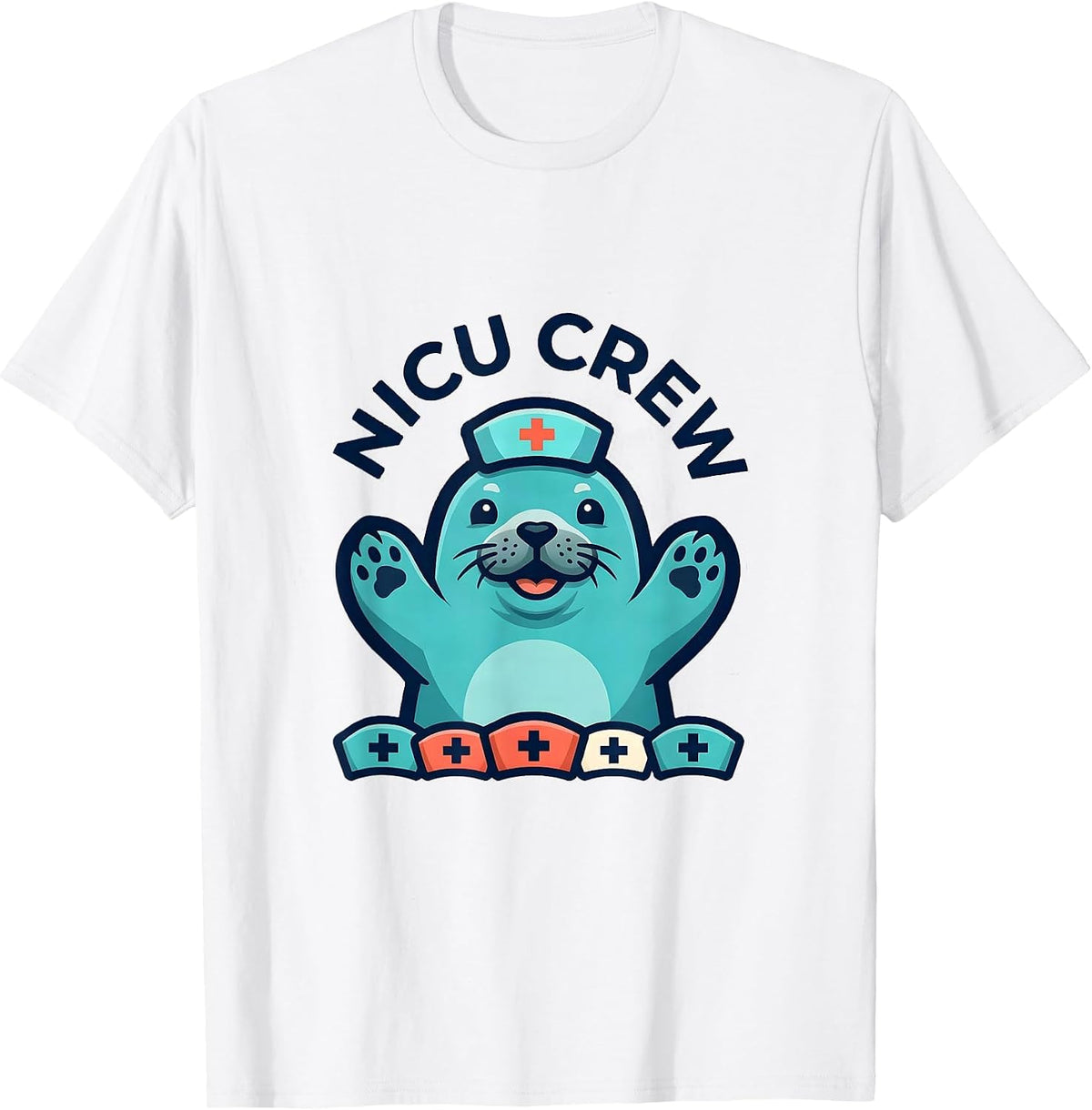 Men's NICU Crew Bold Seal Pup Nurse NICU Pediatric Nurse T-Shirt - White