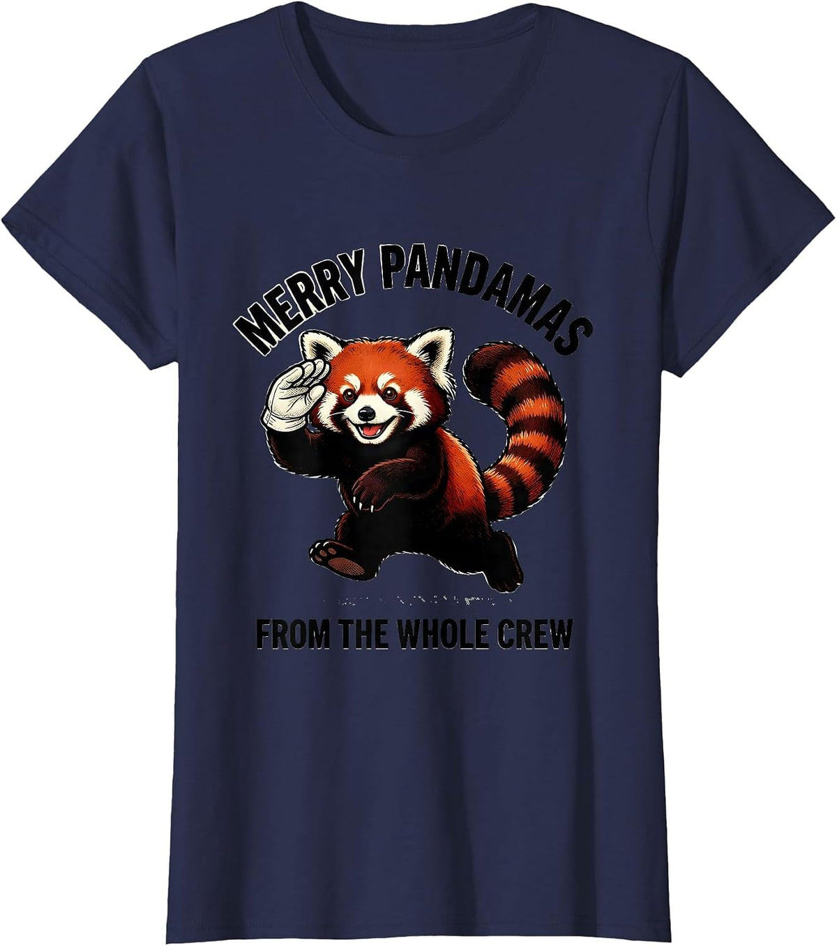 Women's Merry Pandamas From The Whole Crew Retro Cartoon Red Panda T-Shirt - Navy Blue