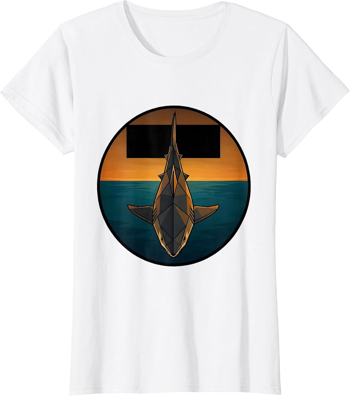 Women's Shark Silhouette Under Boat at Dusk T-Shirt - White