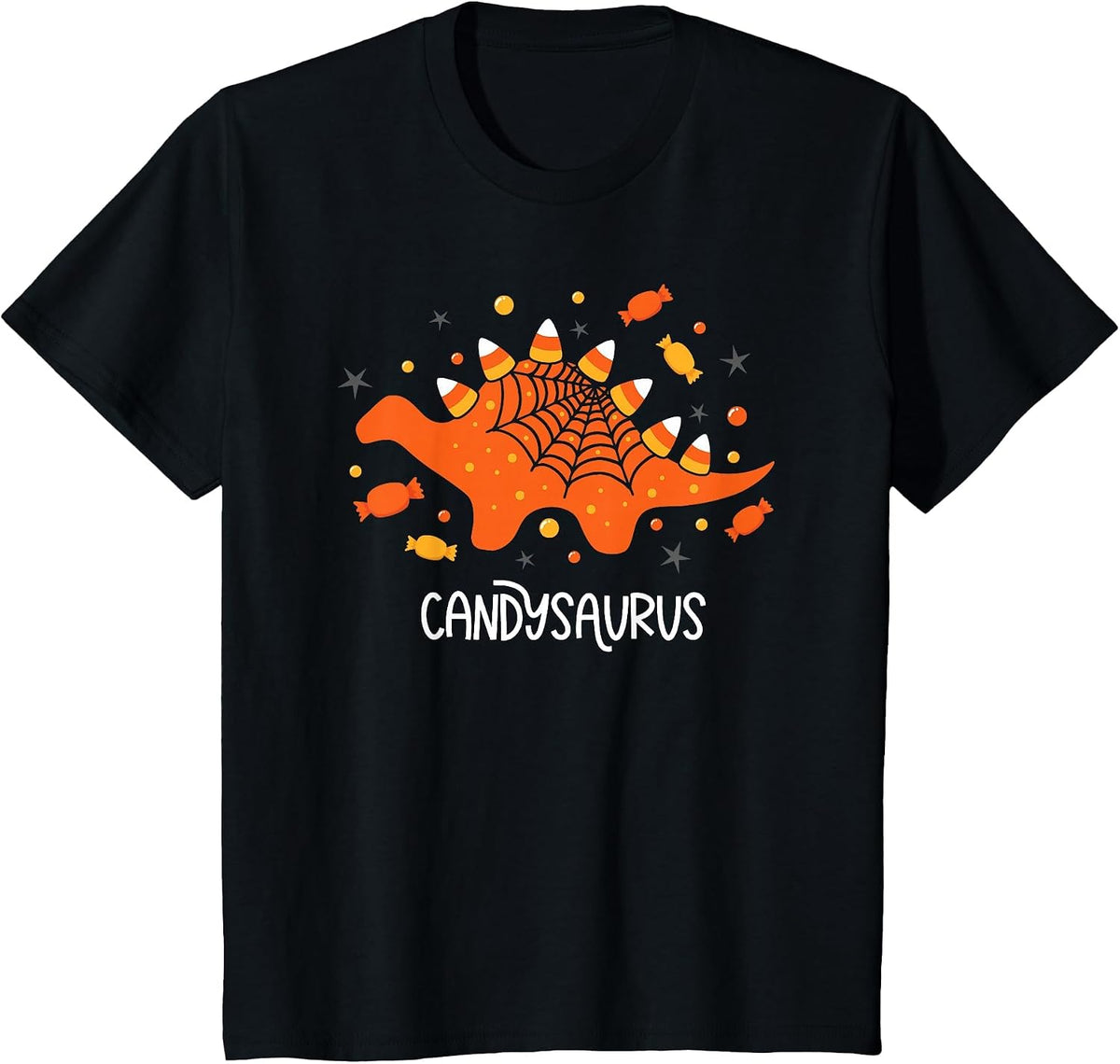 Funny Candy Corn Candy Saurus Dinosaur Halloween T-Shirt - Black