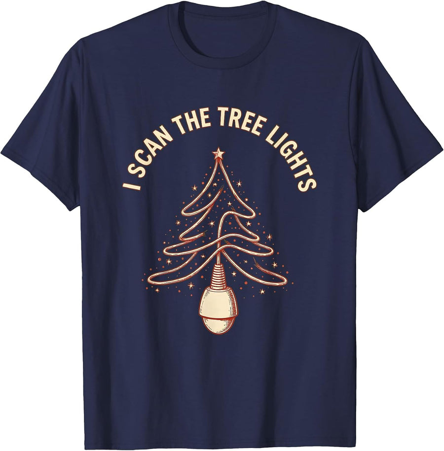 I Scan The Tree Lights Funny Sonographer Ultrasound Tech T-Shirt - Navy Blue