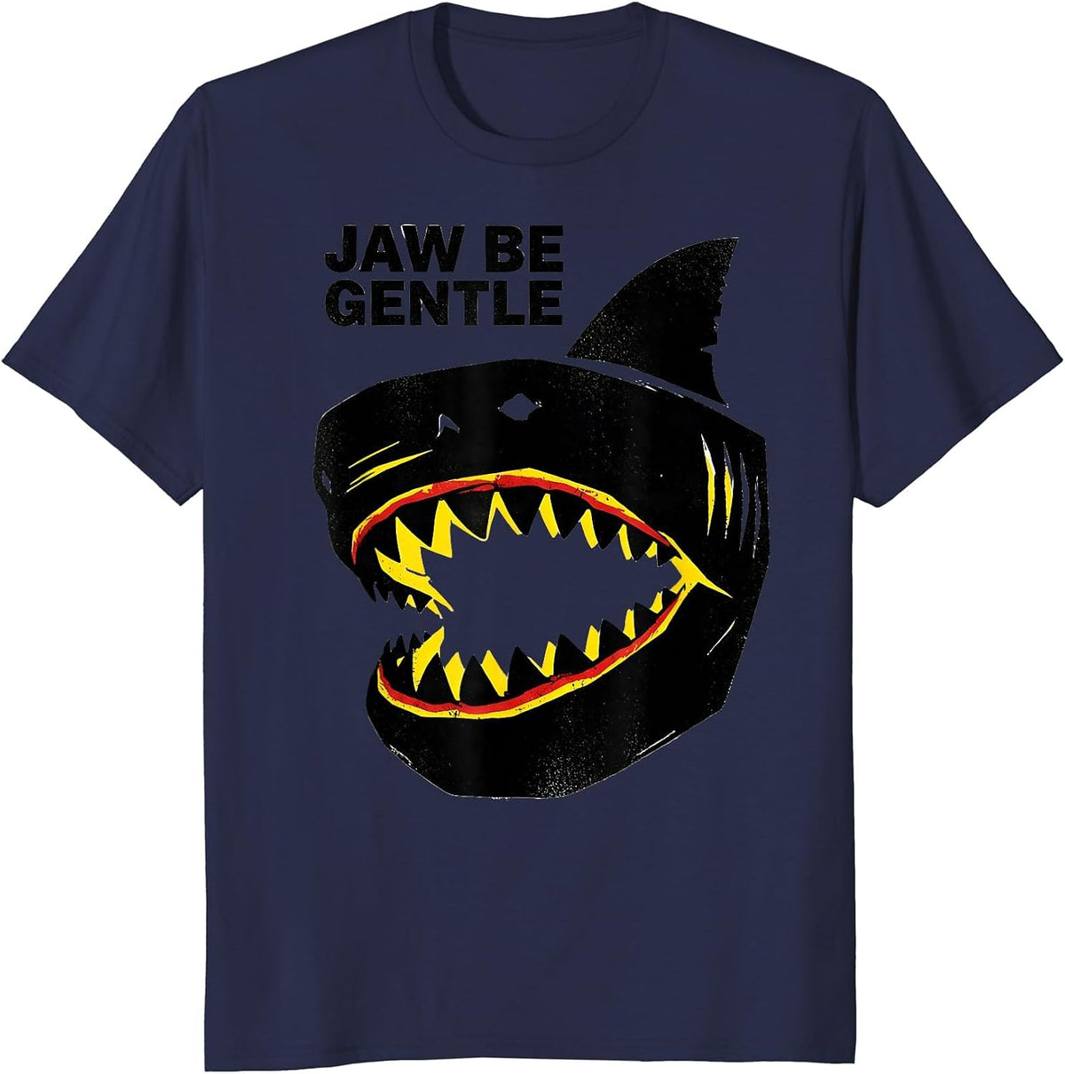 Men's Jaw Be Gentle Funny Shark Lover Wildlife Ocean Animal Humor T-Shirt - Navy Blue