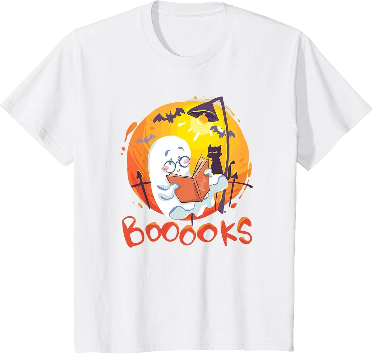 Booooks Ghost Funny Halloween Teacher Book Library Reading T-Shirt - White