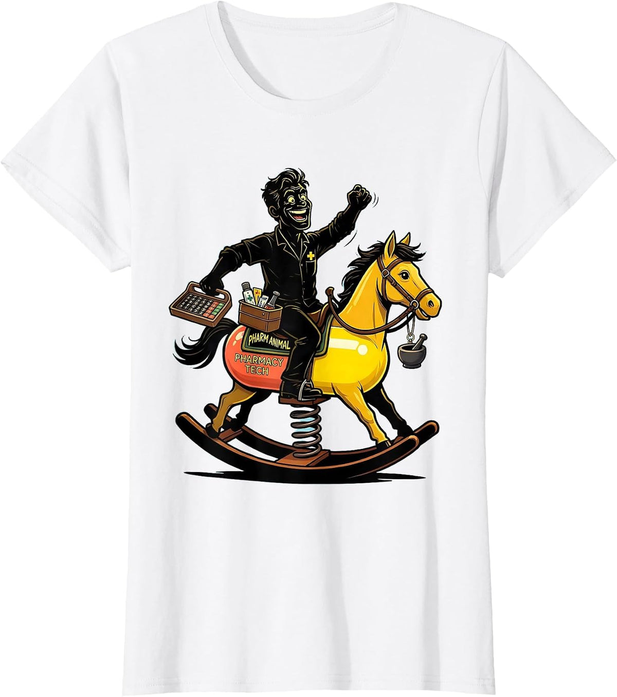 Pharm Animal Pharmacy Tech Cartoon Pharmacy Technician Funny T-Shirt - White