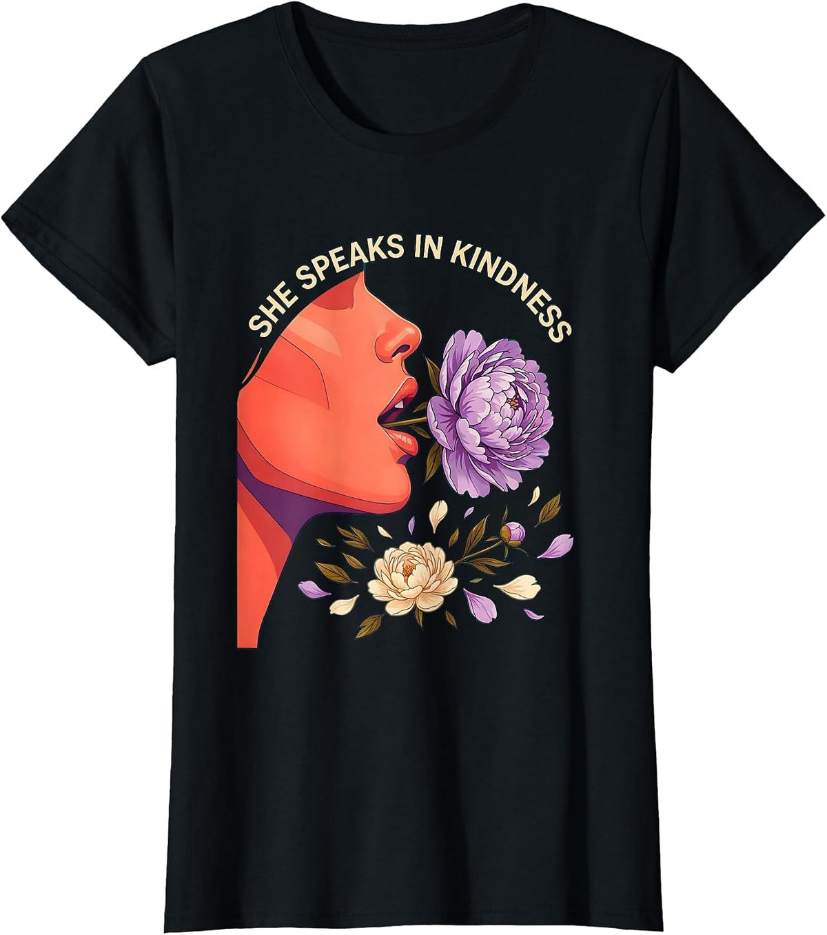 Women's She Speaks In Kindness Be Kind Graphic Design T-Shirt - Black