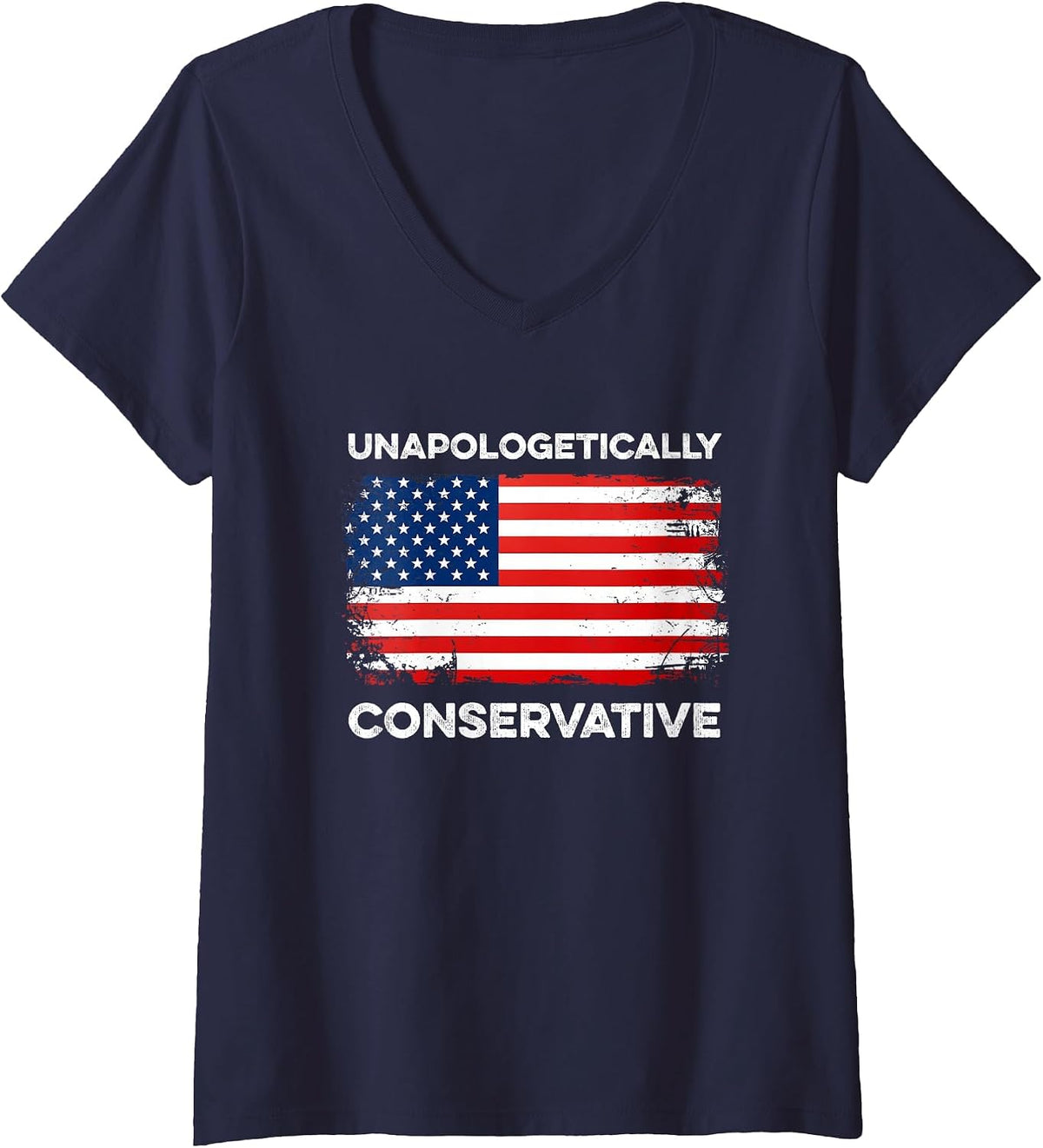 Women's Unapologetically Conservative Vote Patriotic Conservatives V-Neck T-Shirt - Navy Blue