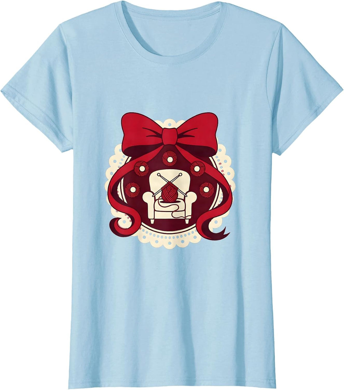 Grandma Knitting Yarn Balls Cozy Illustration T-Shirt - Baby Blue