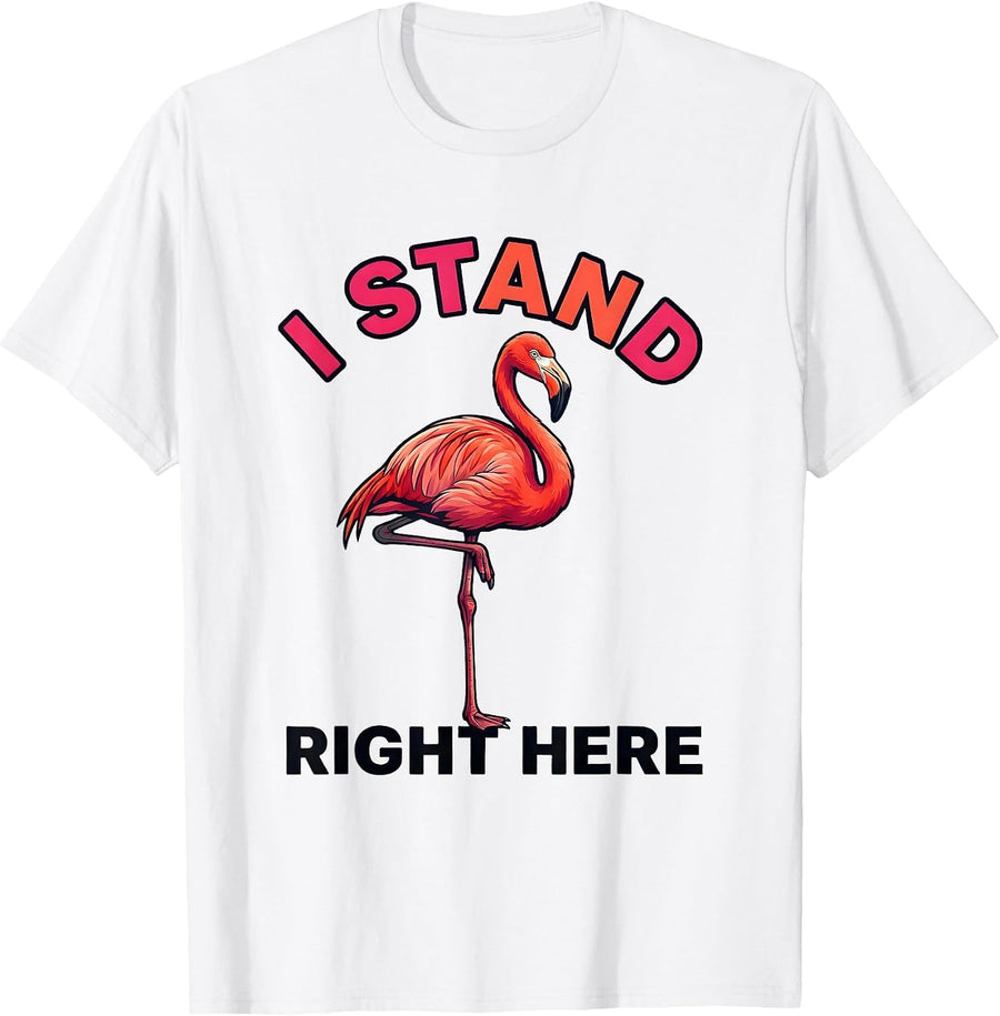 Men's I Stand Right Here Funny Flamingo Bird Lover Summer Vacation T-Shirt - White