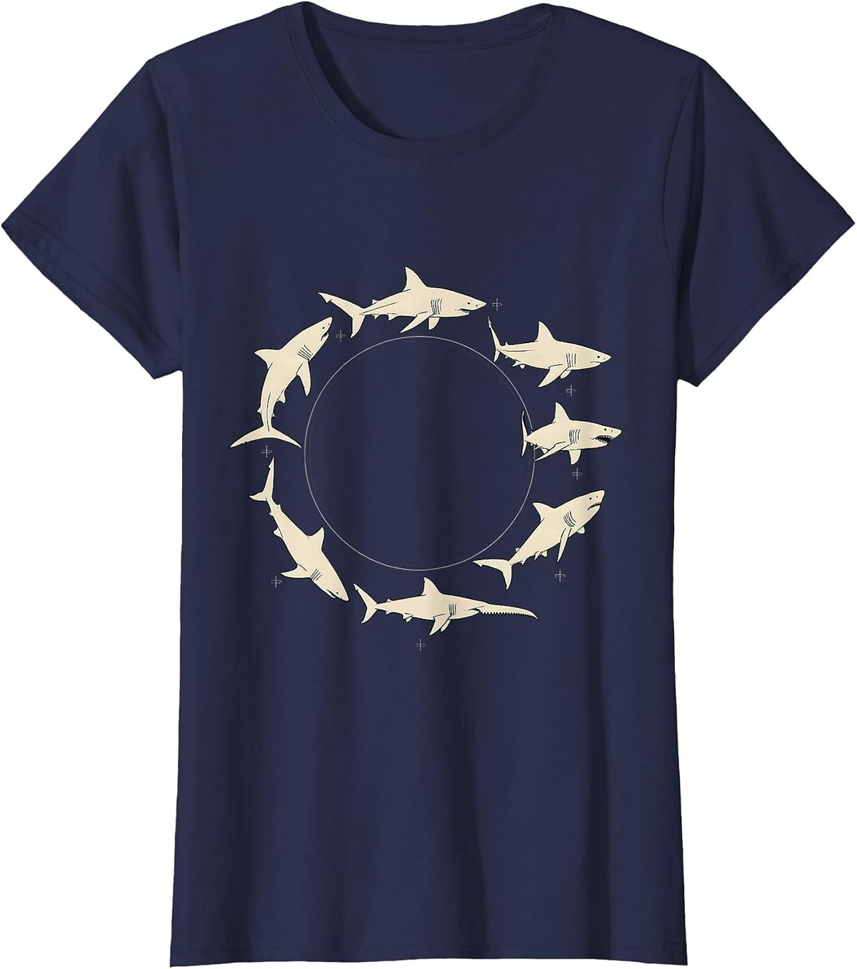 Women's Shark Species Identification Chart Minimalist Marine T-Shirt - Navy Blue