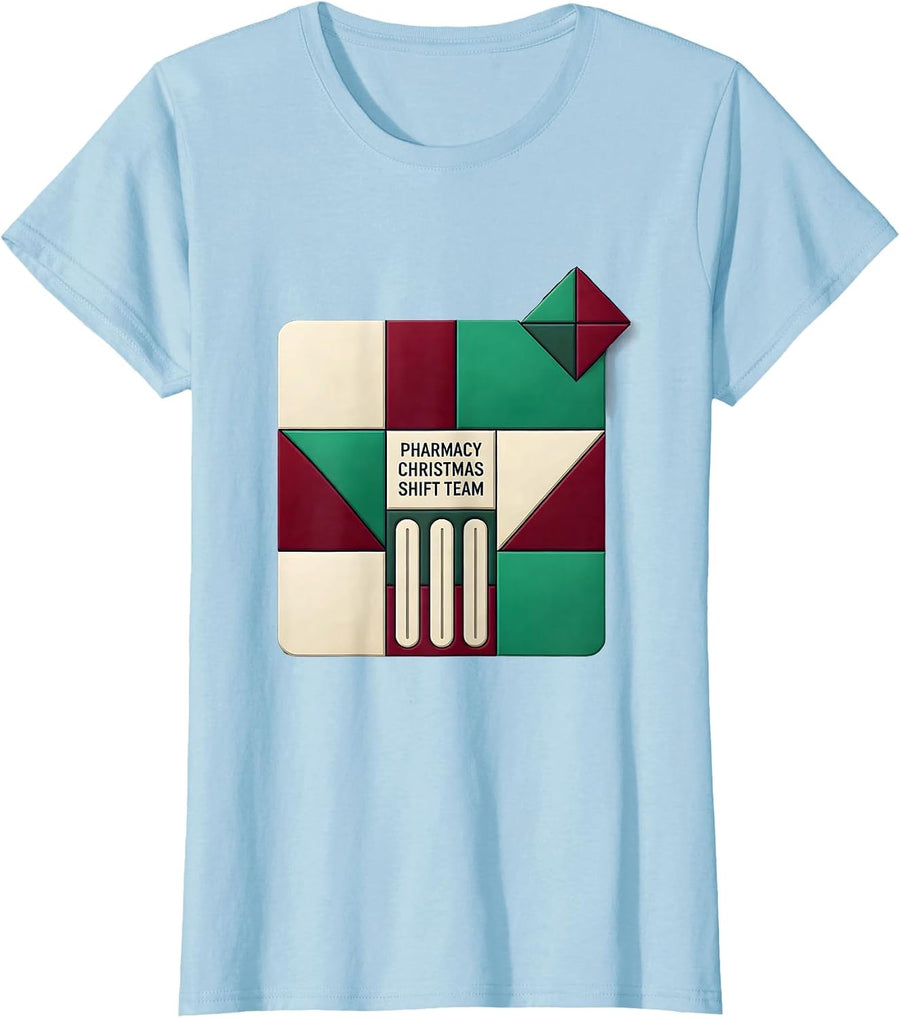 Women's Pharmacy Christmas Shift Team Funny Pharmacy Tech Squad T-Shirt - Baby Blue