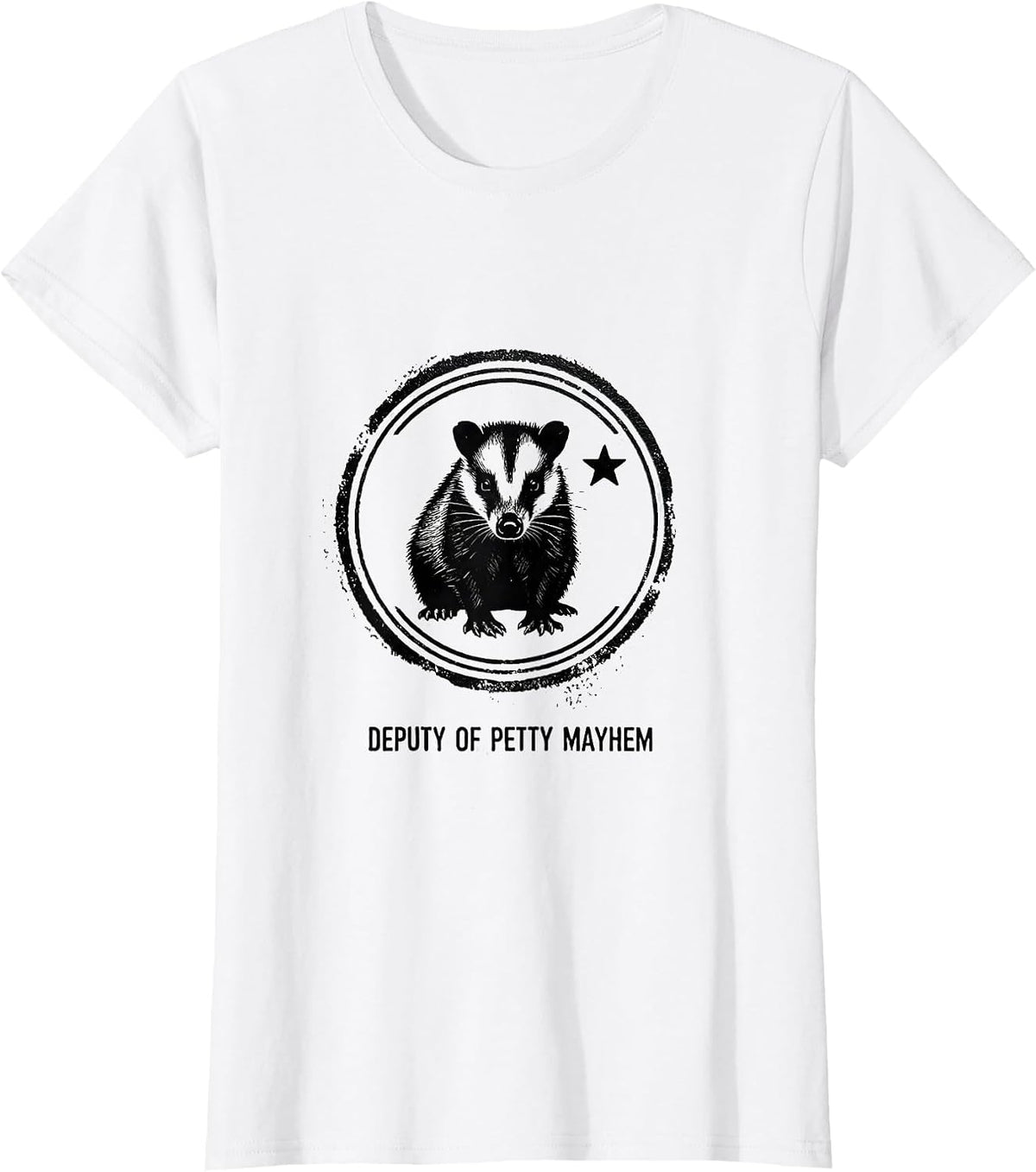 Women's Deputy of Petty Mayhem Rubber Stamp Opossum Quirky Animal T-Shirt - White