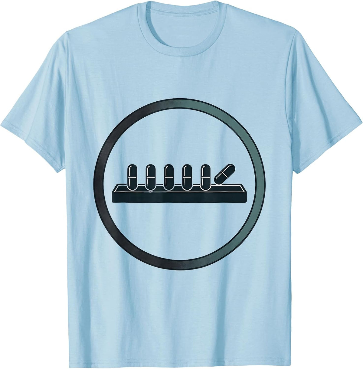 Men's Sealed Pharmacy Tech Badge Cute Minimalist Counting Tray T-Shirt - Baby Blue