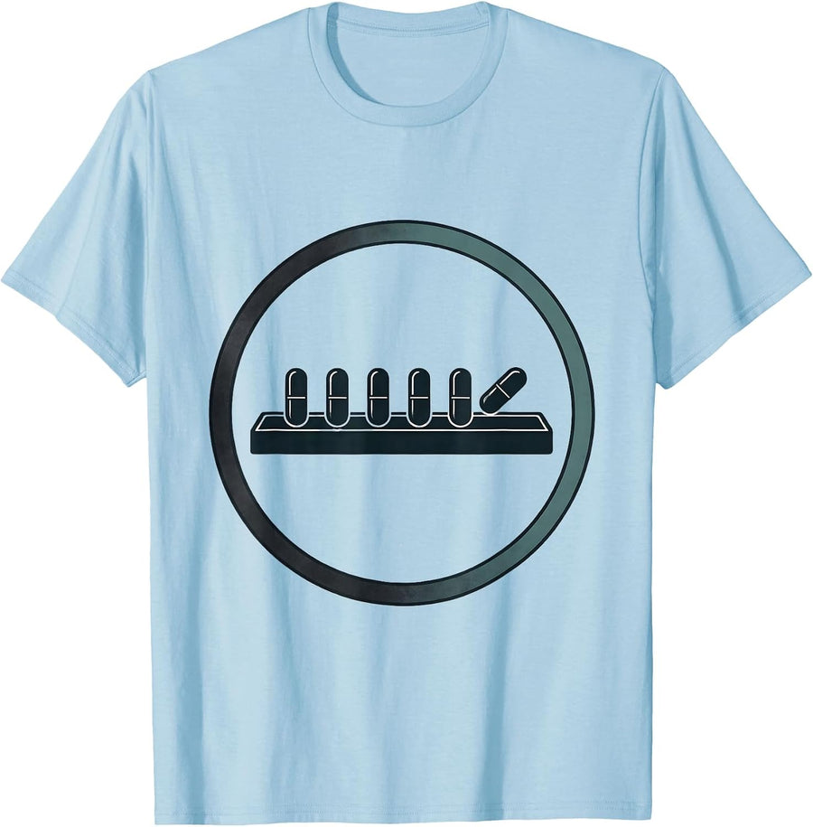 Men's Sealed Pharmacy Tech Badge Cute Minimalist Counting Tray T-Shirt - Baby Blue