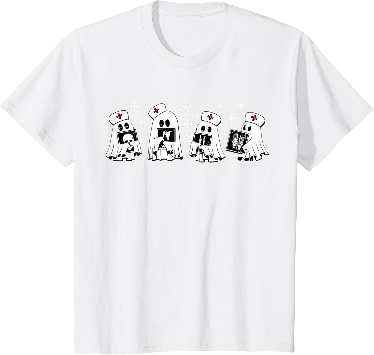 Funny Radiology Ghost Boo Crew Skeleton X-ray Bones RAD Tech T-Shirt - White