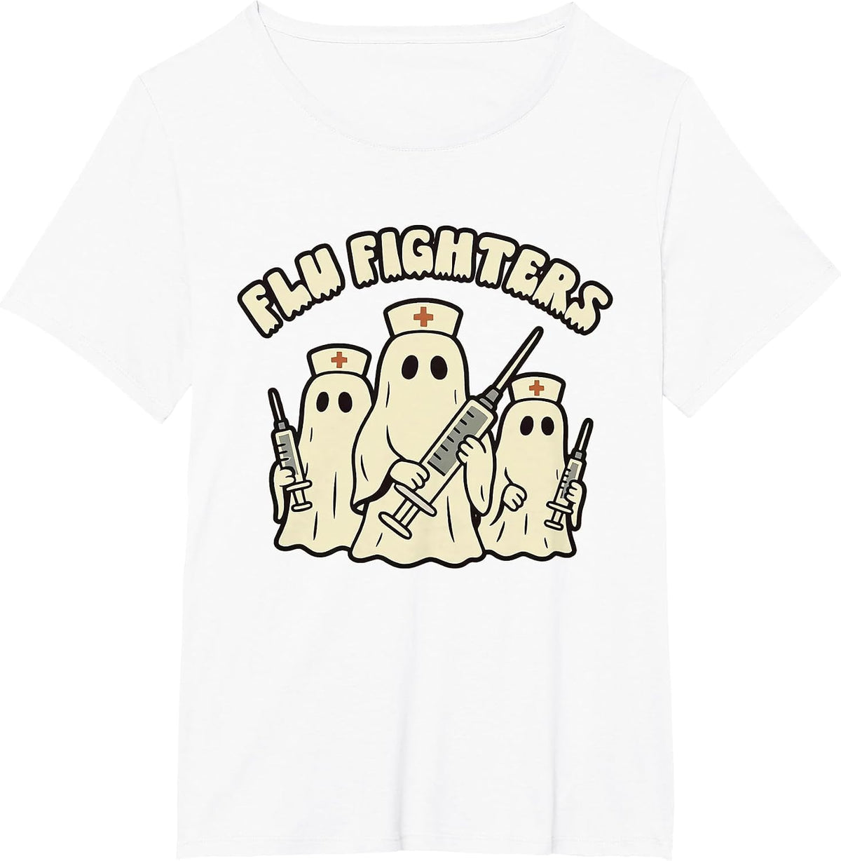 Retro Nurse Halloween Ghosts Flu Fighters ED PEDS RN T-Shirt - White