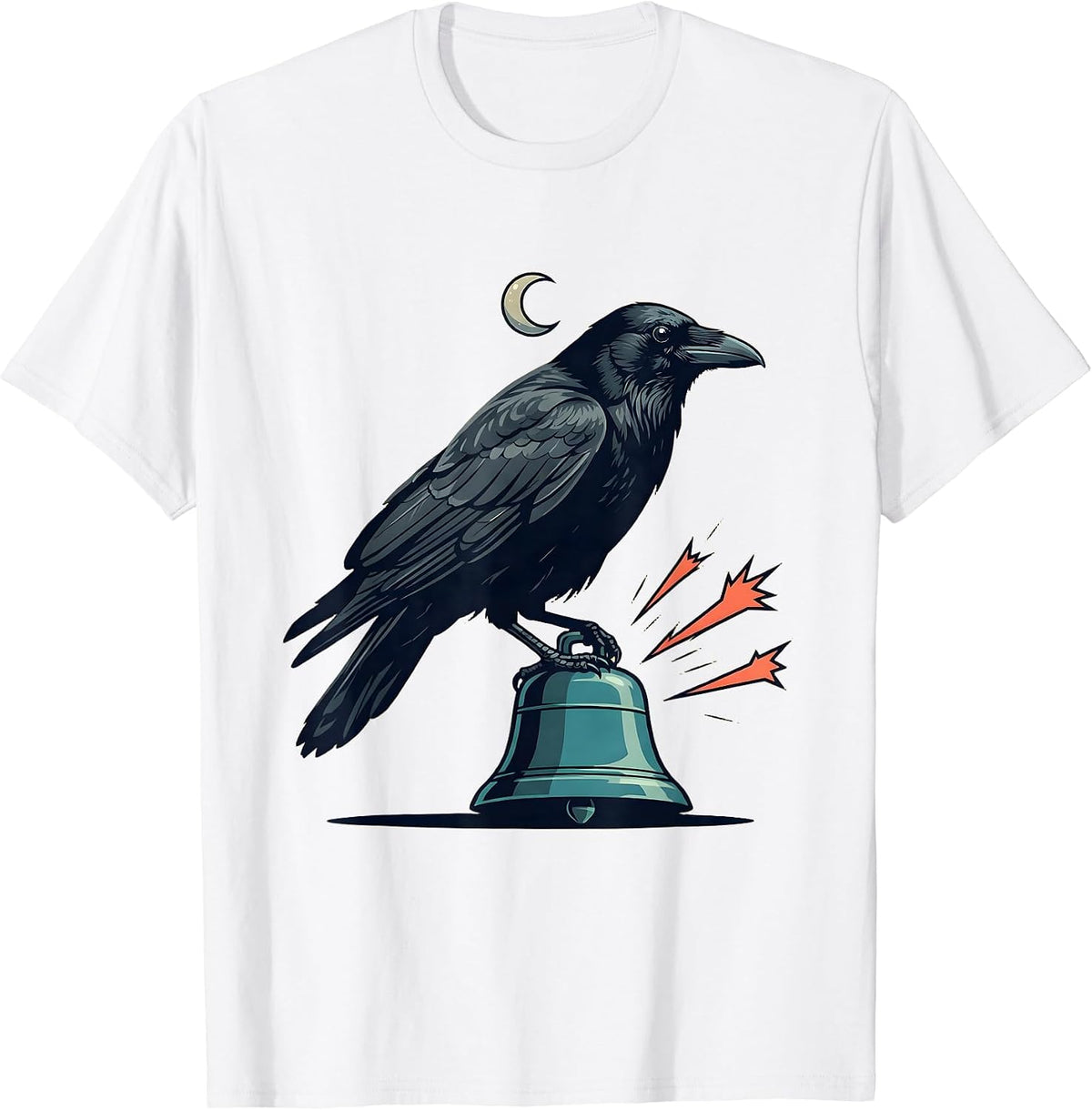 Men's Black Crow Bell Gothic Humor Halloween Dark Bird Lover T-Shirt - White