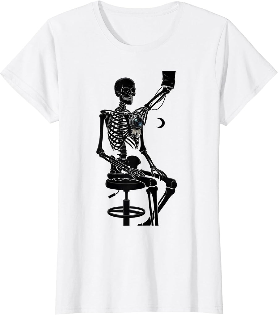 Women's Skeleton Gamma Camera Halloween Radiology Tech T-Shirt - White