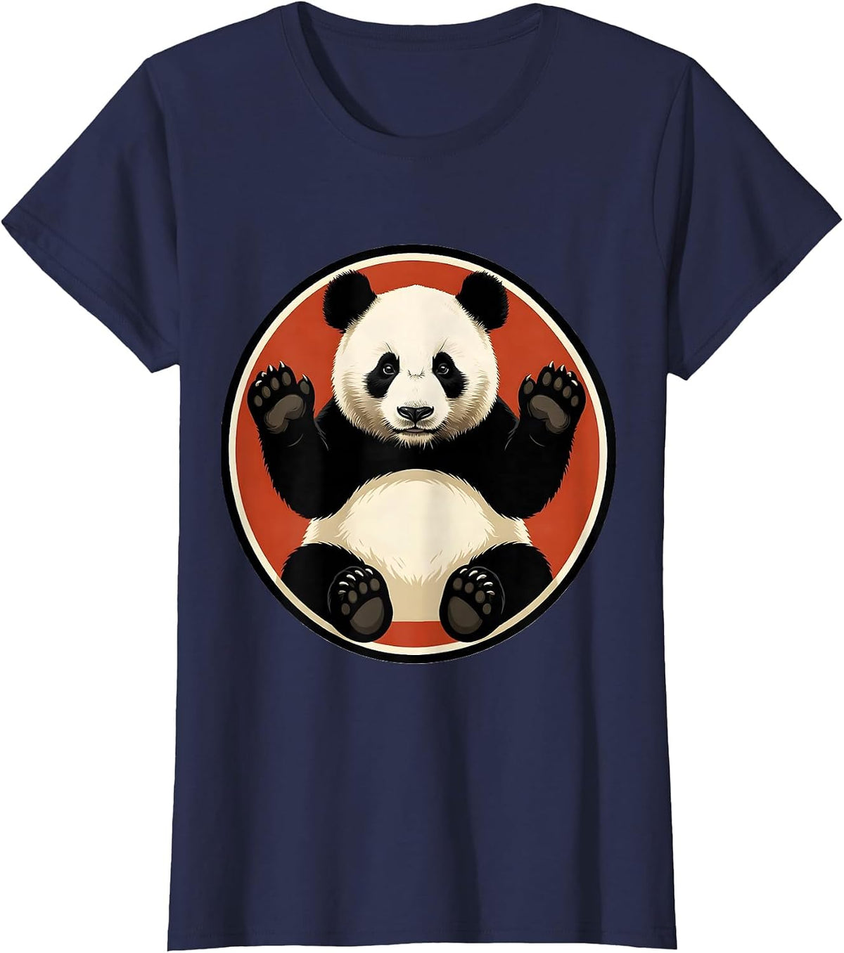 Women's Panda Waving Badge Cute Animal Lover Gift T-Shirt - Navy Blue