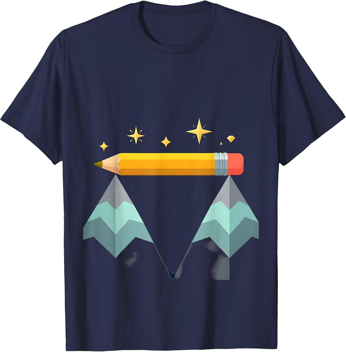 Pencil Mountain Bridge Graphic Design T-Shirt - Navy Blue