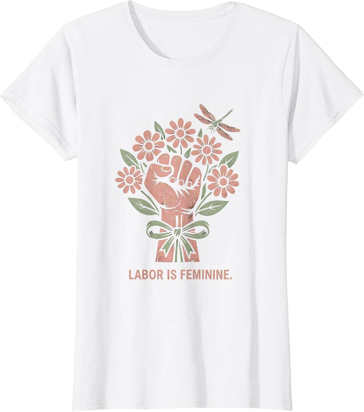 Women's Labor Is Feminine Rosie The Riveter Design T-Shirt - White
