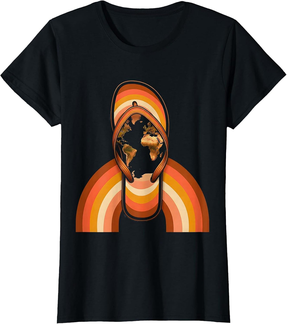 World Map Sandal Sole Adventure Graphic T-Shirt - Black