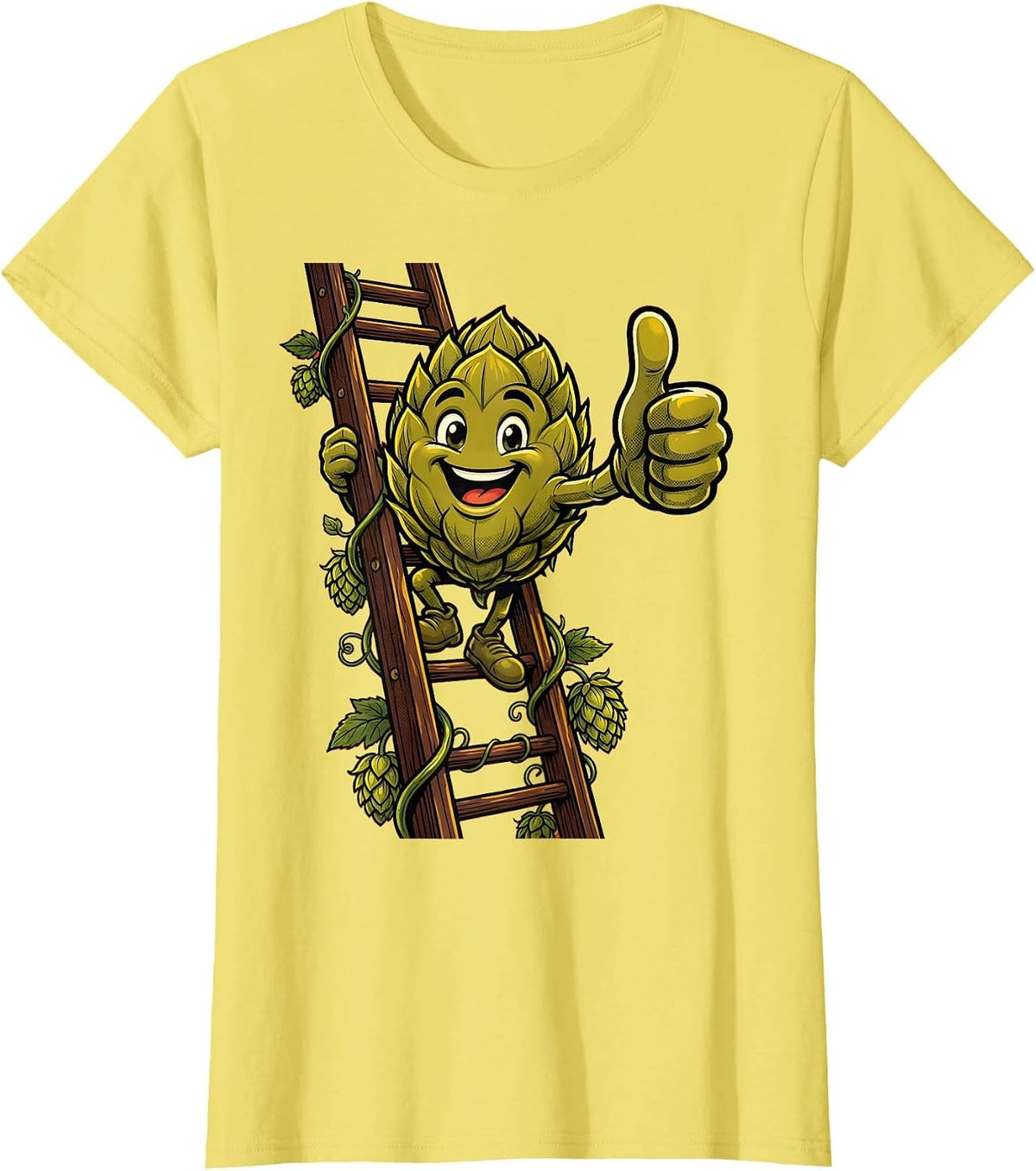 Hop Vine Ladder Climbing Beer Art T-Shirt - Lemon Yellow