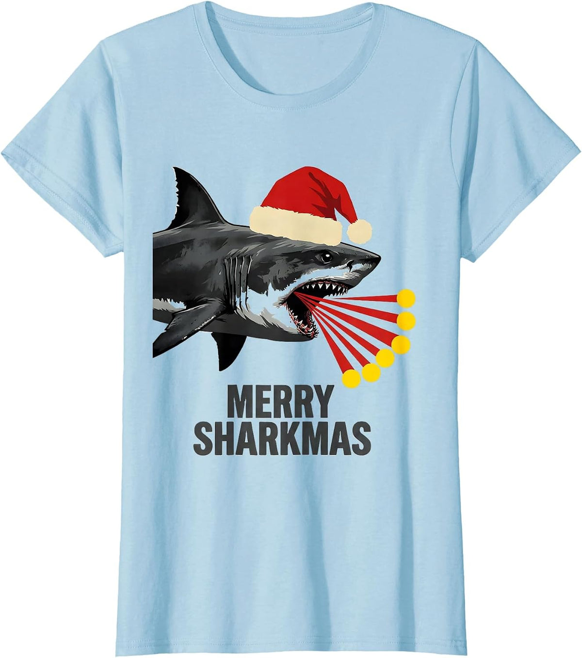 Merry Sharkmas! Funny Shark Lover Christmas Lights Novelty T-Shirt - Baby Blue