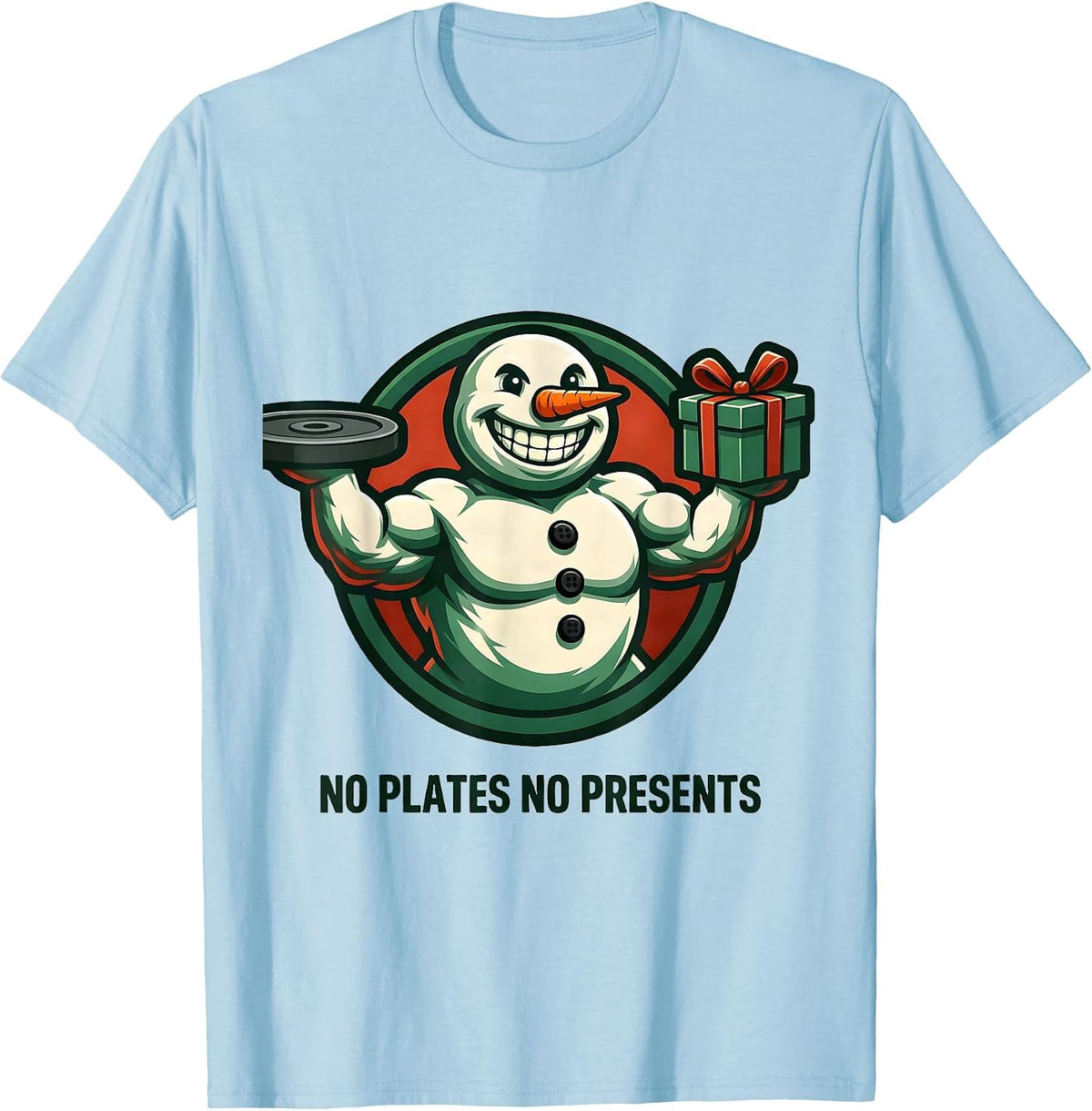 Men's No Plates No Presents Funny Christmas Gym Weightlifting T-Shirt - Baby Blue