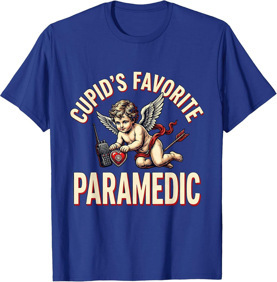 Cupid's Favorite Paramedic Funny Valentine Gift for Nurses T-Shirt - Royal Blue