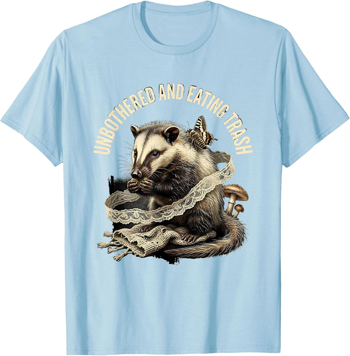Men's Unbothered And Eating Trash Opossum Design T-Shirt - Baby Blue