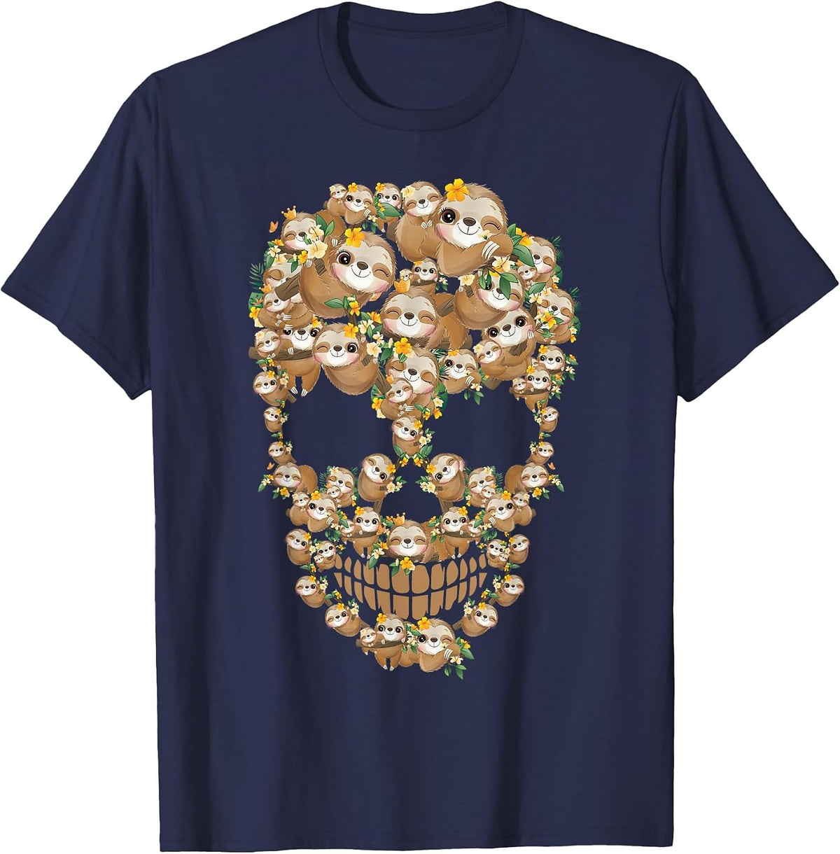 Sloth Skull Skeleton Halloween Costume T-Shirt - Navy Blue