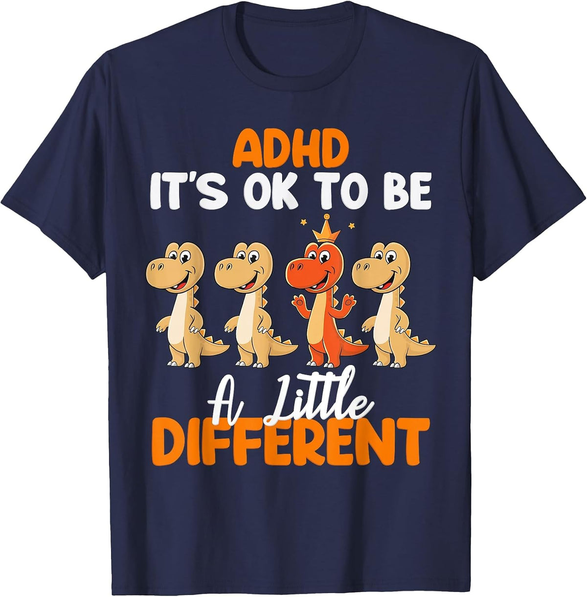 ADHD Awareness Dinosaur Kid Boys Month ADHD Embrace T-Shirt - Navy Blue