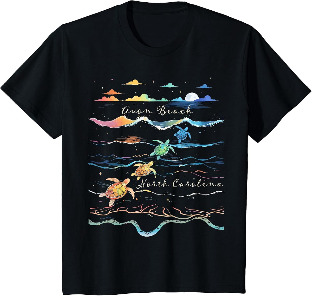 Avon Beach North Carolina Sea Turtle Beach Lover Outer Banks T-Shirt - Black