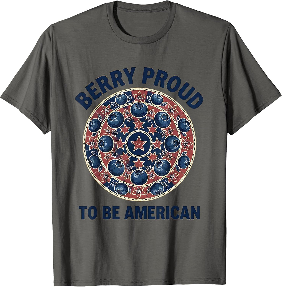 Berry Proud to Be American Patriotic Design T-Shirt - Asphalt Grey