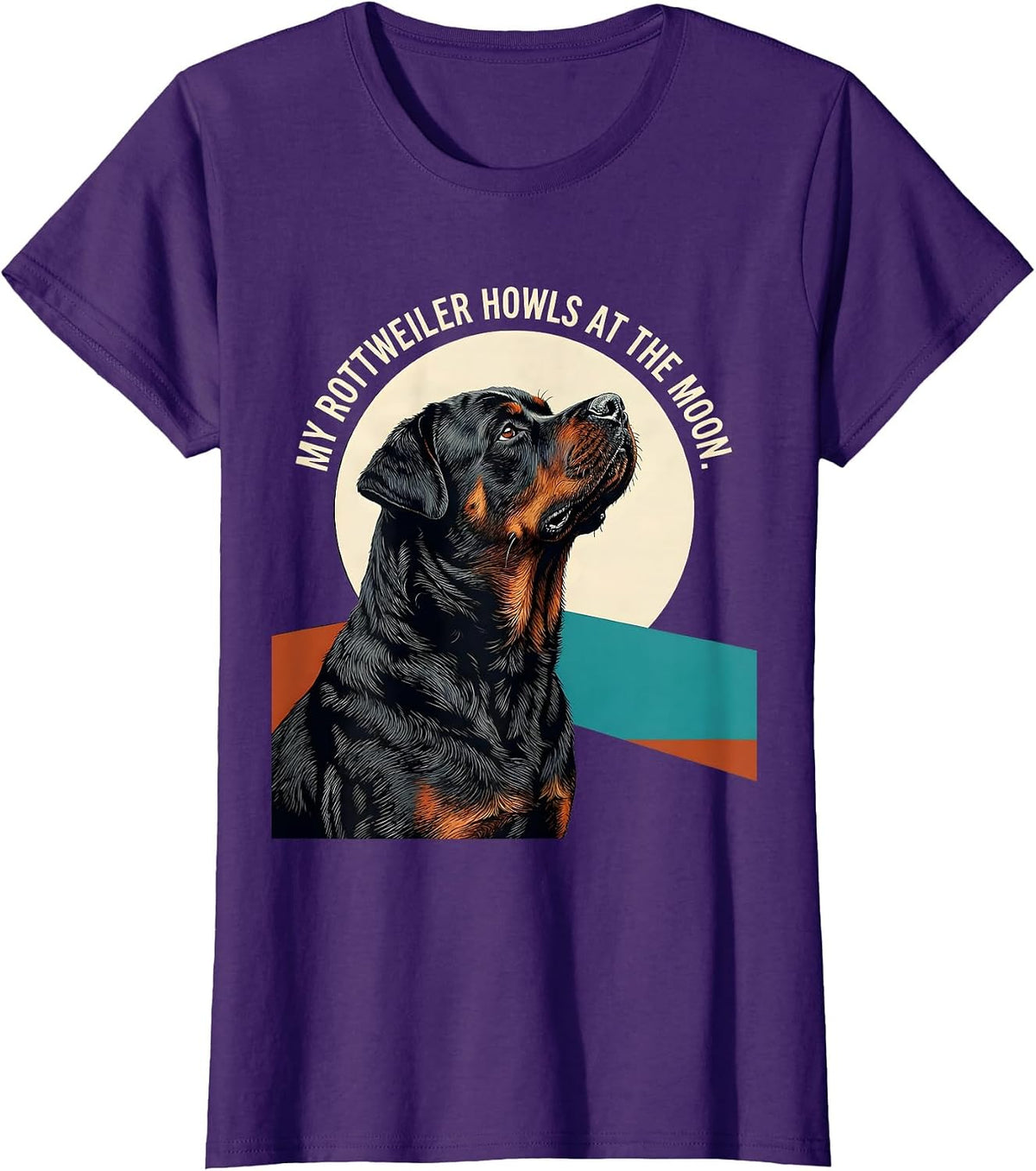 Women's My Rottweiler Howls at the Moon Midcentury Modern Dog Lover T-Shirt - Purple