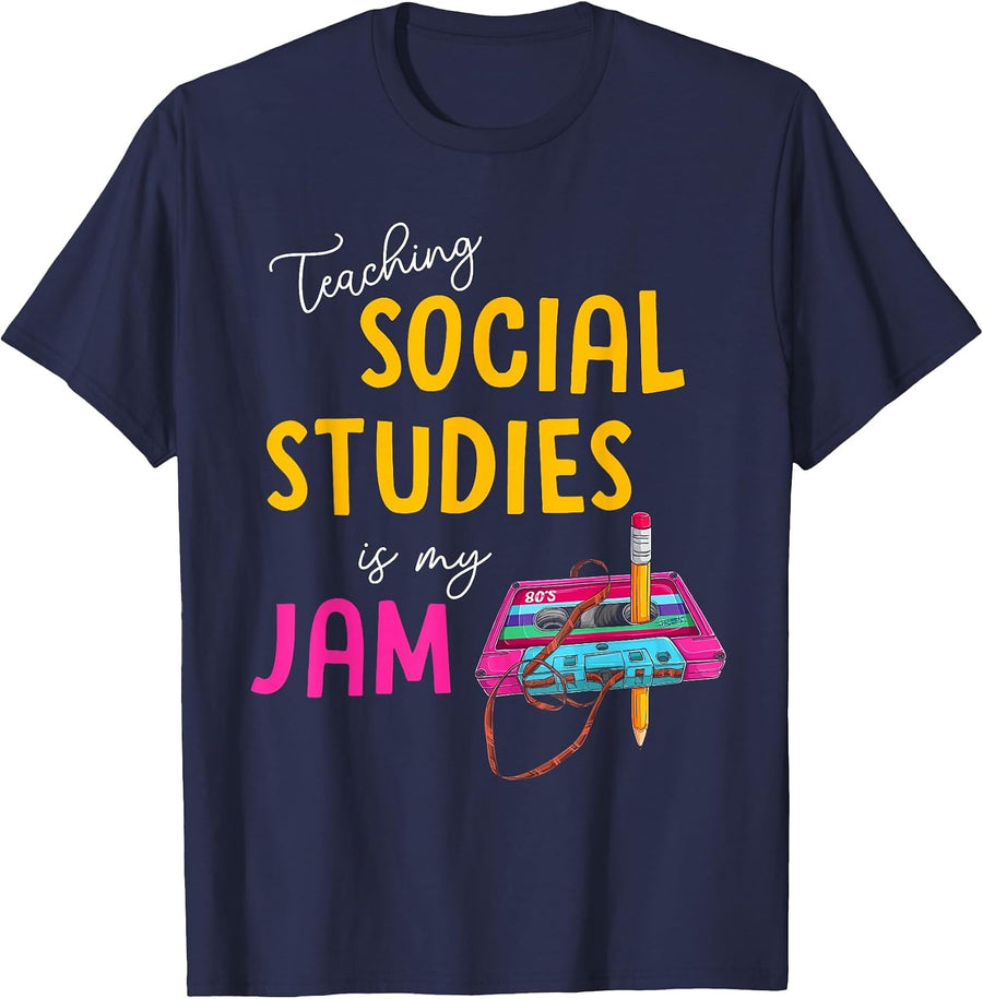 Teaching Social Studies is My Jam Back to School Teacher Kid T-Shirt - Navy Blue