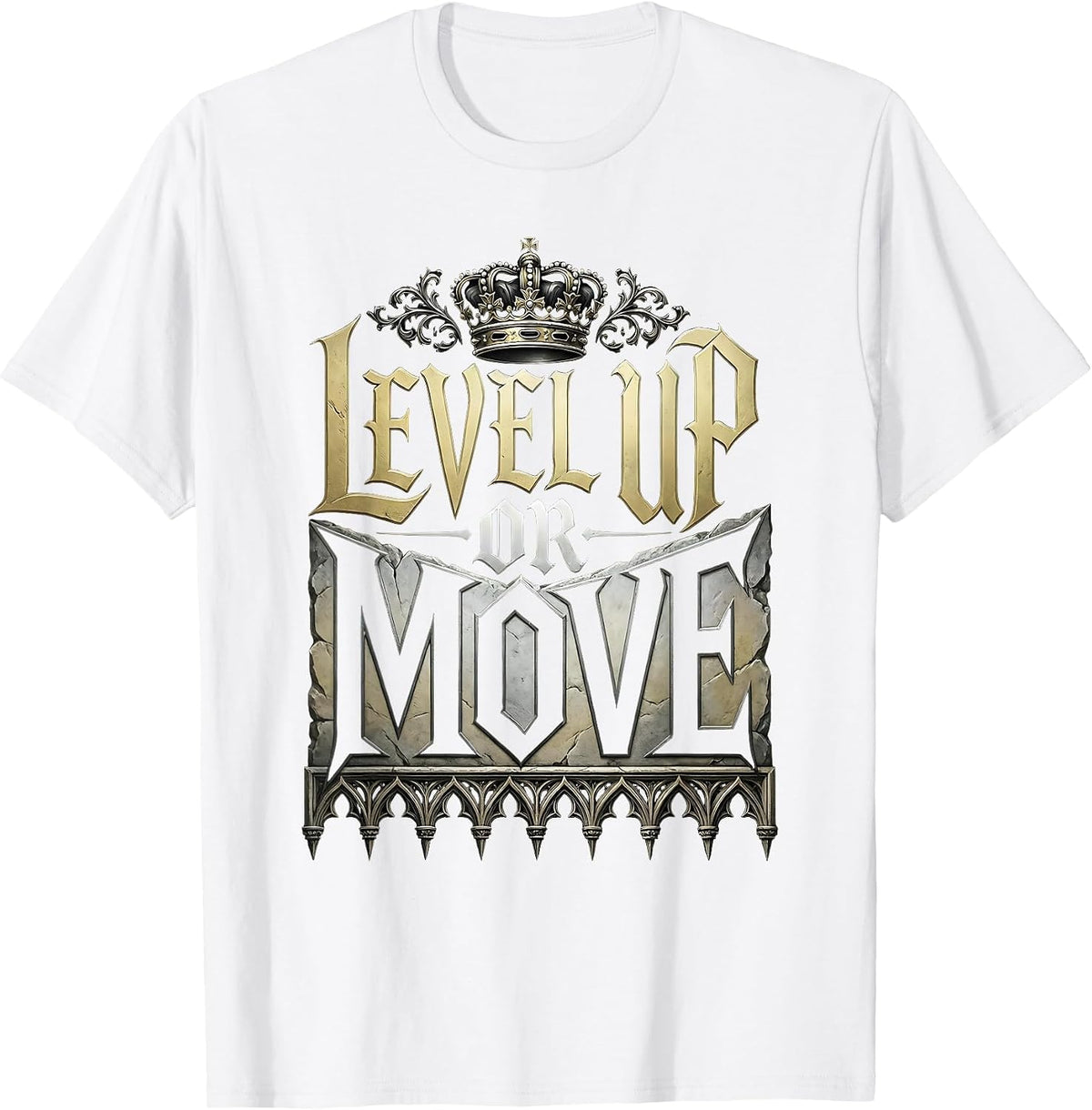 Men's Level Up or Move Boss Mindset Graphic Design T-Shirt - White