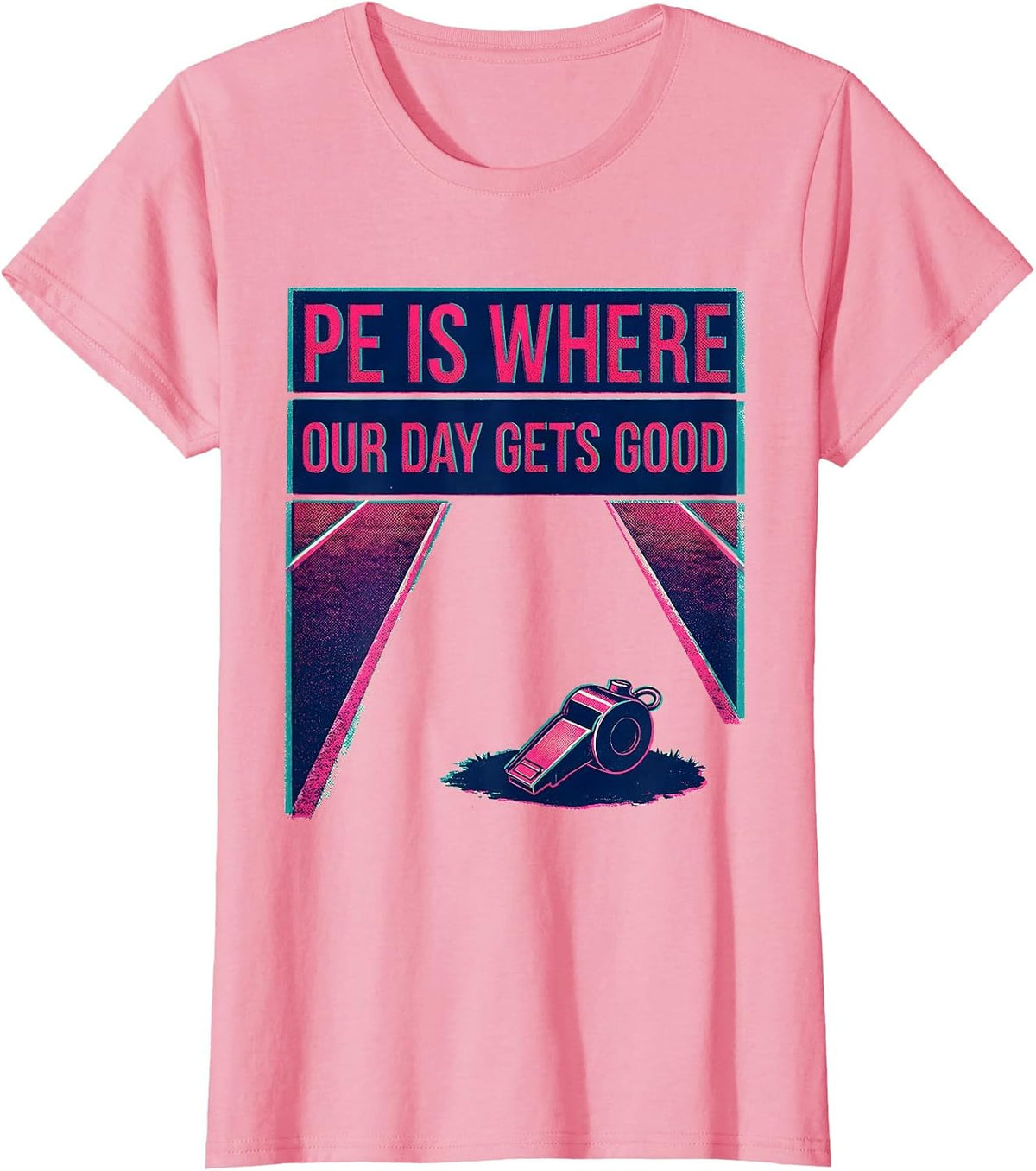 Women's PE Is Where Our Day Gets Good Risograph PE Teacher Back T-Shirt - Pink