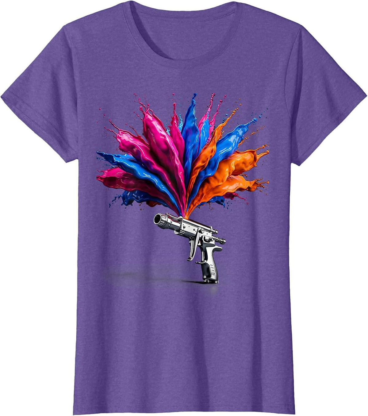 Women's Airbrush Gun Vibrant Color Burst Graphic T-Shirt - Purple Heather