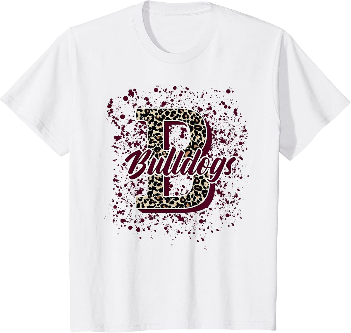 Bulldogs Splatter School Spirit Maroon Short Sleeve T-Shirt - White